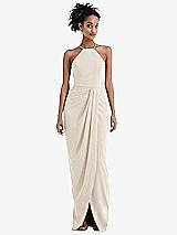 Front View Thumbnail - Oat Halter Draped Tulip Skirt Maxi Dress