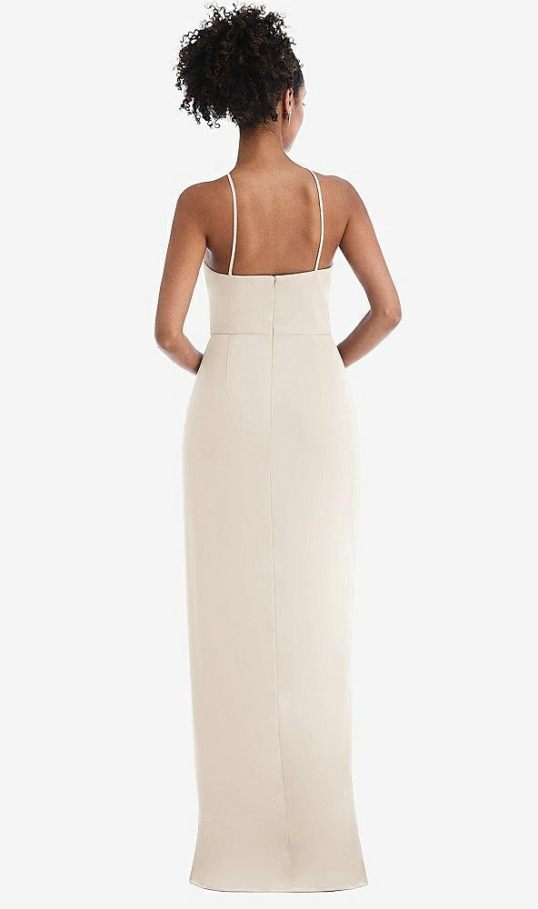 Back View - Oat Halter Draped Tulip Skirt Maxi Dress