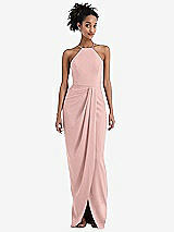 Front View Thumbnail - Rose - PANTONE Rose Quartz Halter Draped Tulip Skirt Maxi Dress