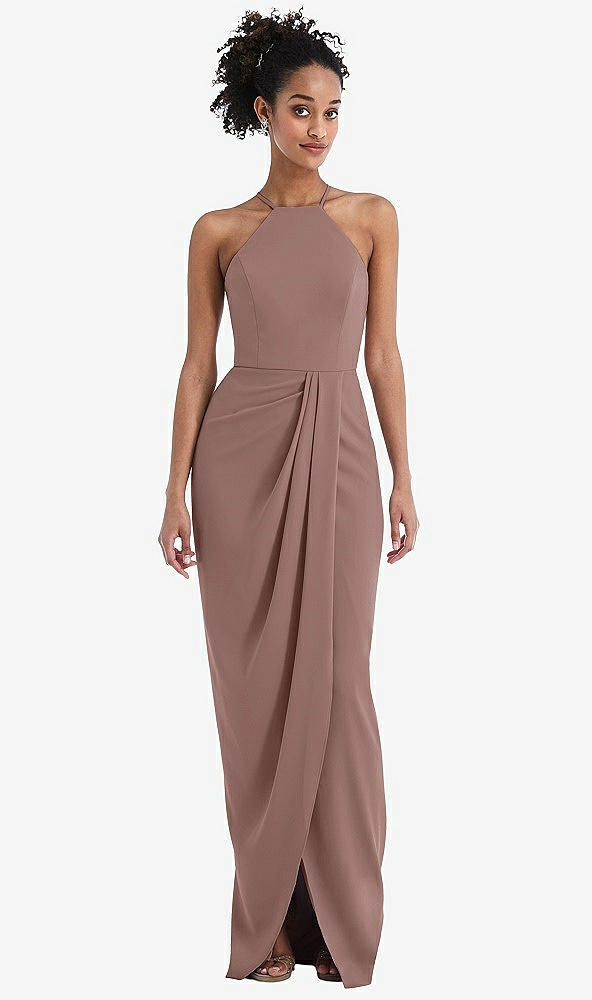 Front View - Sienna Halter Draped Tulip Skirt Maxi Dress