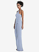 Side View Thumbnail - Sky Blue Halter Draped Tulip Skirt Maxi Dress