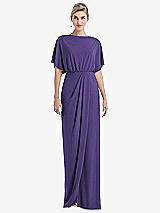 Front View Thumbnail - Regalia - PANTONE Ultra Violet Open-Back Three-Quarter Sleeve Draped Tulip Skirt Maxi Dress