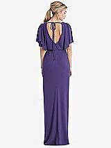 Rear View Thumbnail - Regalia - PANTONE Ultra Violet Open-Back Three-Quarter Sleeve Draped Tulip Skirt Maxi Dress