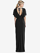 Rear View Thumbnail - Black Open-Back Three-Quarter Sleeve Draped Tulip Skirt Maxi Dress