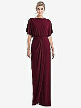 Front View Thumbnail - Cabernet Open-Back Three-Quarter Sleeve Draped Tulip Skirt Maxi Dress