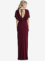 Rear View Thumbnail - Cabernet Open-Back Three-Quarter Sleeve Draped Tulip Skirt Maxi Dress