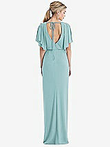 Rear View Thumbnail - Canal Blue Open-Back Three-Quarter Sleeve Draped Tulip Skirt Maxi Dress