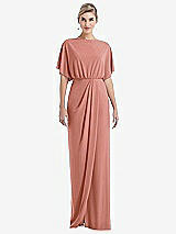 Front View Thumbnail - Desert Rose Open-Back Three-Quarter Sleeve Draped Tulip Skirt Maxi Dress