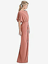 Side View Thumbnail - Desert Rose Open-Back Three-Quarter Sleeve Draped Tulip Skirt Maxi Dress