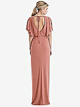 Rear View Thumbnail - Desert Rose Open-Back Three-Quarter Sleeve Draped Tulip Skirt Maxi Dress