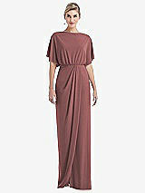 Front View Thumbnail - English Rose Open-Back Three-Quarter Sleeve Draped Tulip Skirt Maxi Dress