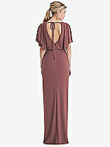 Rear View Thumbnail - English Rose Open-Back Three-Quarter Sleeve Draped Tulip Skirt Maxi Dress