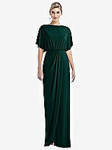 Front View Thumbnail - Evergreen Open-Back Three-Quarter Sleeve Draped Tulip Skirt Maxi Dress