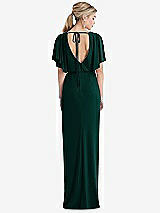 Rear View Thumbnail - Evergreen Open-Back Three-Quarter Sleeve Draped Tulip Skirt Maxi Dress