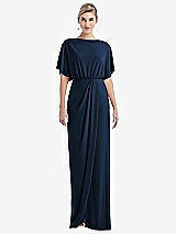 Front View Thumbnail - Midnight Navy Open-Back Three-Quarter Sleeve Draped Tulip Skirt Maxi Dress