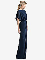 Side View Thumbnail - Midnight Navy Open-Back Three-Quarter Sleeve Draped Tulip Skirt Maxi Dress