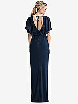 Rear View Thumbnail - Midnight Navy Open-Back Three-Quarter Sleeve Draped Tulip Skirt Maxi Dress