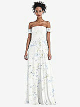 Front View Thumbnail - Bleu Garden Off-the-Shoulder Ruffle Cuff Sleeve Chiffon Maxi Dress