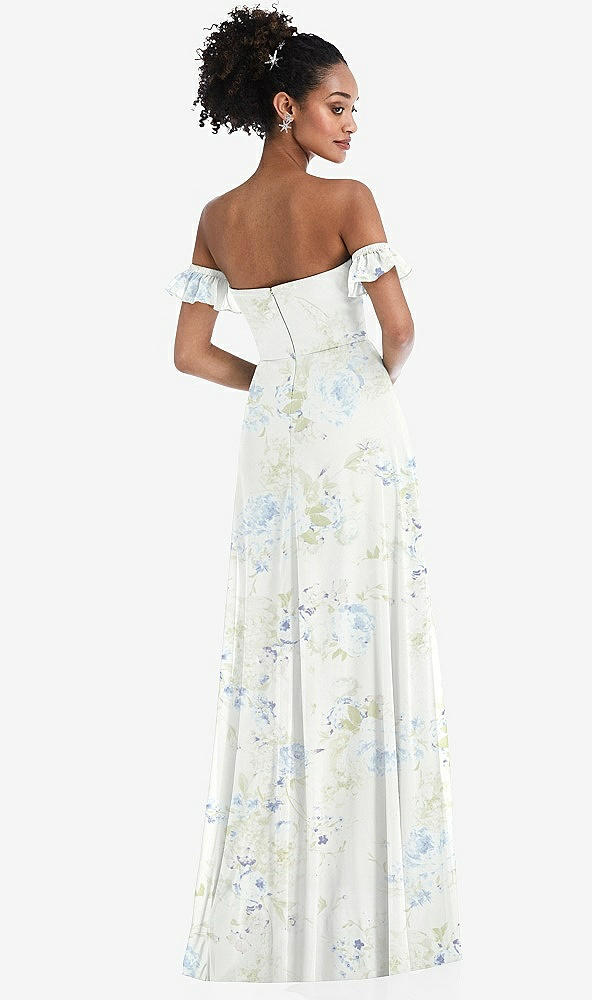 Back View - Bleu Garden Off-the-Shoulder Ruffle Cuff Sleeve Chiffon Maxi Dress