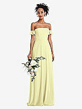 Alt View 1 Thumbnail - Butter Yellow Off-the-Shoulder Ruffle Cuff Sleeve Chiffon Maxi Dress