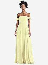 Front View Thumbnail - Butter Yellow Off-the-Shoulder Ruffle Cuff Sleeve Chiffon Maxi Dress