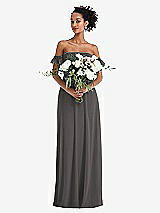 Alt View 2 Thumbnail - Caviar Gray Off-the-Shoulder Ruffle Cuff Sleeve Chiffon Maxi Dress