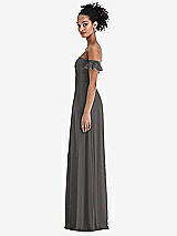 Side View Thumbnail - Caviar Gray Off-the-Shoulder Ruffle Cuff Sleeve Chiffon Maxi Dress