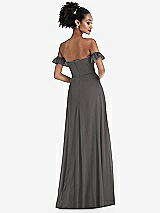 Rear View Thumbnail - Caviar Gray Off-the-Shoulder Ruffle Cuff Sleeve Chiffon Maxi Dress