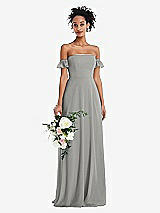 Alt View 1 Thumbnail - Chelsea Gray Off-the-Shoulder Ruffle Cuff Sleeve Chiffon Maxi Dress