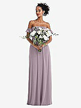 Alt View 2 Thumbnail - Lilac Dusk Off-the-Shoulder Ruffle Cuff Sleeve Chiffon Maxi Dress