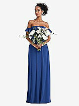 Alt View 2 Thumbnail - Classic Blue Off-the-Shoulder Ruffle Cuff Sleeve Chiffon Maxi Dress