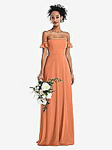 Alt View 1 Thumbnail - Sweet Melon Off-the-Shoulder Ruffle Cuff Sleeve Chiffon Maxi Dress