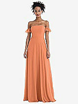 Front View Thumbnail - Sweet Melon Off-the-Shoulder Ruffle Cuff Sleeve Chiffon Maxi Dress