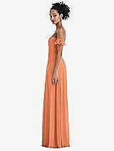 Side View Thumbnail - Sweet Melon Off-the-Shoulder Ruffle Cuff Sleeve Chiffon Maxi Dress