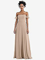 Front View Thumbnail - Topaz Off-the-Shoulder Ruffle Cuff Sleeve Chiffon Maxi Dress