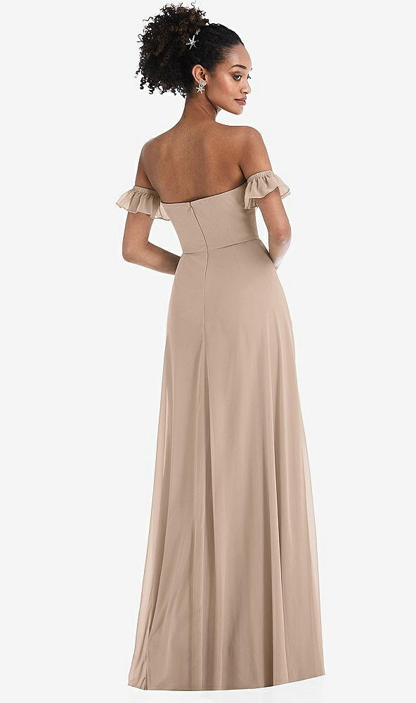 Back View - Topaz Off-the-Shoulder Ruffle Cuff Sleeve Chiffon Maxi Dress