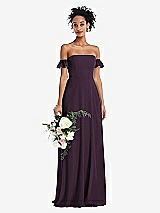 Alt View 1 Thumbnail - Aubergine Off-the-Shoulder Ruffle Cuff Sleeve Chiffon Maxi Dress