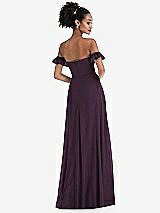 Rear View Thumbnail - Aubergine Off-the-Shoulder Ruffle Cuff Sleeve Chiffon Maxi Dress