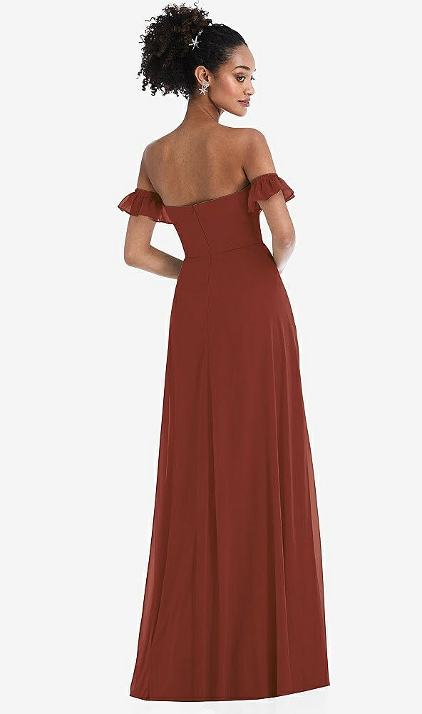 Back View - Auburn Moon Off-the-Shoulder Ruffle Cuff Sleeve Chiffon Maxi Dress