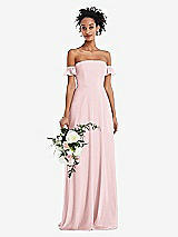 Alt View 1 Thumbnail - Ballet Pink Off-the-Shoulder Ruffle Cuff Sleeve Chiffon Maxi Dress