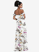 Rear View Thumbnail - Butterfly Botanica Ivory Off-the-Shoulder Ruffle Cuff Sleeve Chiffon Maxi Dress