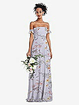 Alt View 1 Thumbnail - Butterfly Botanica Silver Dove Off-the-Shoulder Ruffle Cuff Sleeve Chiffon Maxi Dress