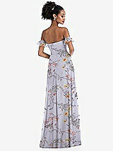 Rear View Thumbnail - Butterfly Botanica Silver Dove Off-the-Shoulder Ruffle Cuff Sleeve Chiffon Maxi Dress