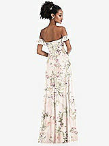 Rear View Thumbnail - Blush Garden Off-the-Shoulder Ruffle Cuff Sleeve Chiffon Maxi Dress