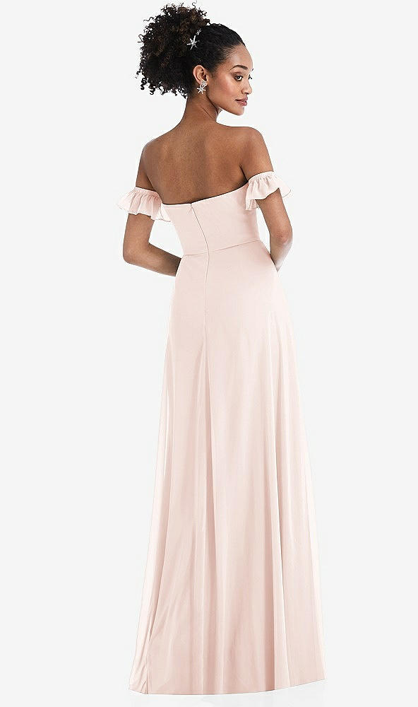 Back View - Blush Off-the-Shoulder Ruffle Cuff Sleeve Chiffon Maxi Dress