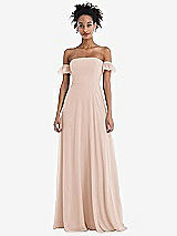 Front View Thumbnail - Cameo Off-the-Shoulder Ruffle Cuff Sleeve Chiffon Maxi Dress