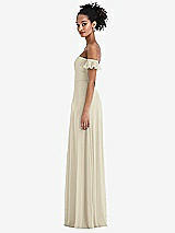 Side View Thumbnail - Champagne Off-the-Shoulder Ruffle Cuff Sleeve Chiffon Maxi Dress