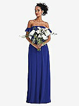 Alt View 2 Thumbnail - Cobalt Blue Off-the-Shoulder Ruffle Cuff Sleeve Chiffon Maxi Dress