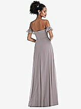 Rear View Thumbnail - Cashmere Gray Off-the-Shoulder Ruffle Cuff Sleeve Chiffon Maxi Dress