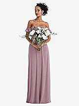 Alt View 2 Thumbnail - Dusty Rose Off-the-Shoulder Ruffle Cuff Sleeve Chiffon Maxi Dress